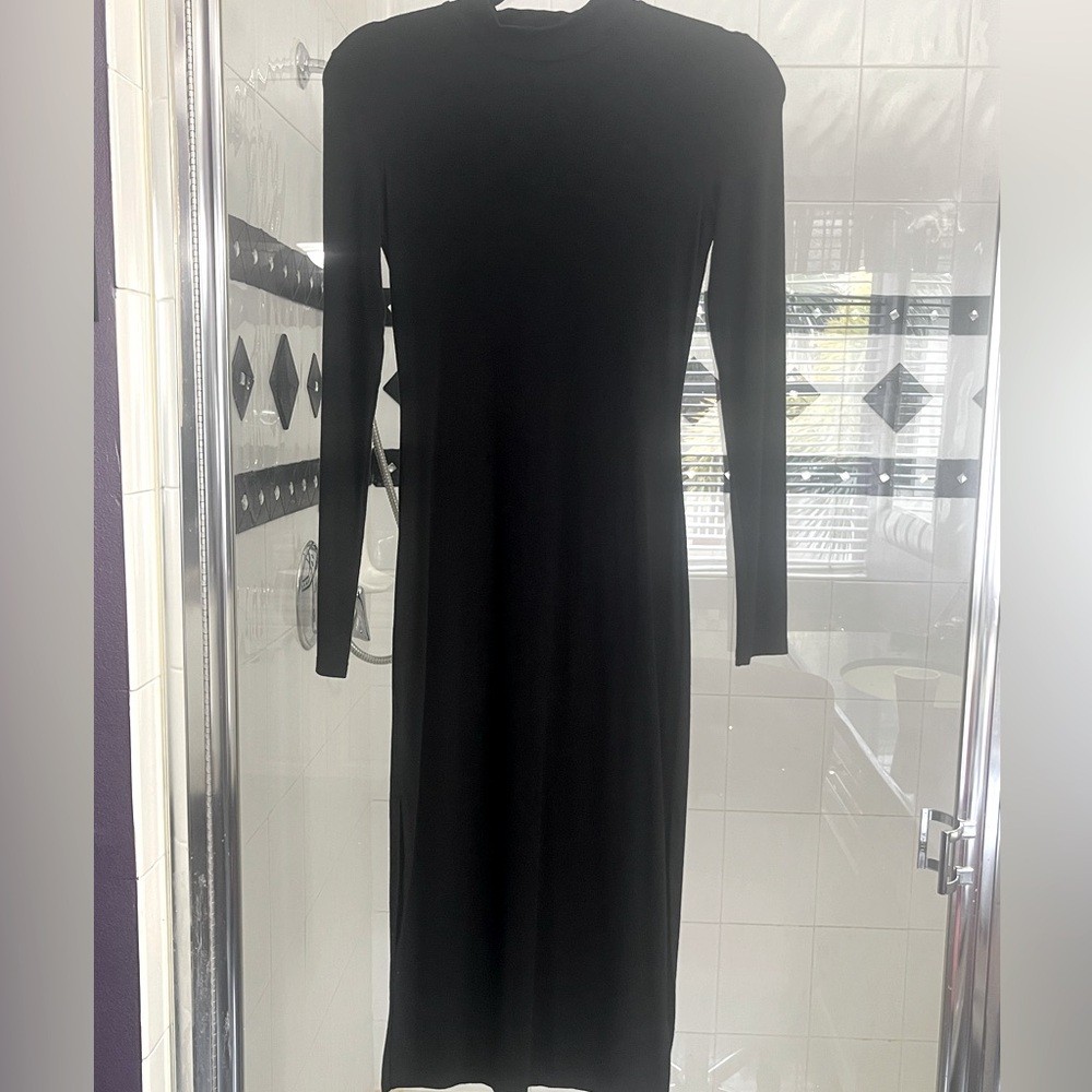 Forever 21 black, long sleeve tight stretch full length turtleneck dress vintage